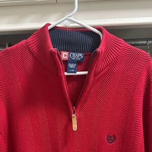Chaps Red Zip-Up Sweater with Navy Accents